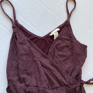 Dress Faux Wrap H&M S Maroon Burgundy Dot Pattern Sundress Gameday Casual EUC